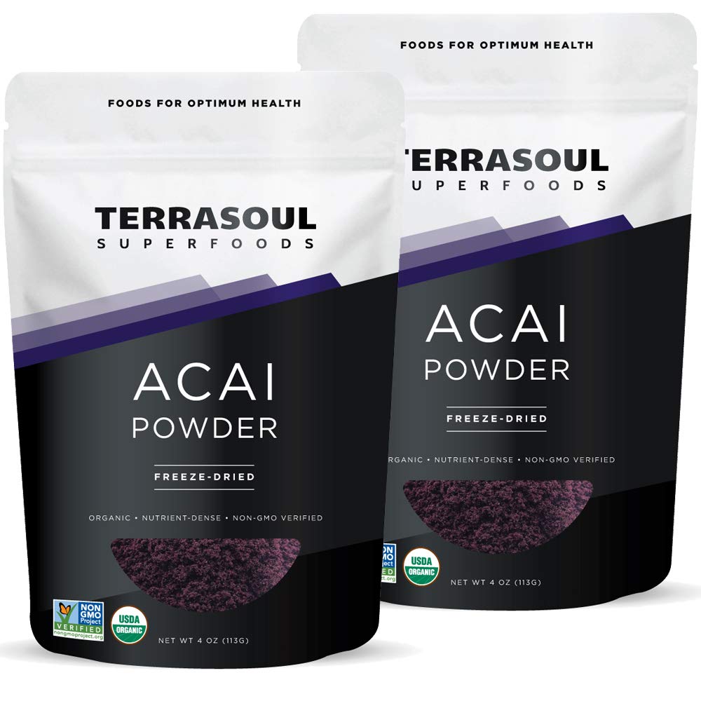 Terrasoul Superfoods Organic Acai ברי אבקת 4 Oz (Pack of 2), Freeze-Dried for Freshness, אומגה שומן Boost עבור Smoothie Bowls, ו- Antioxidant-Packed Superfoods מתכונים