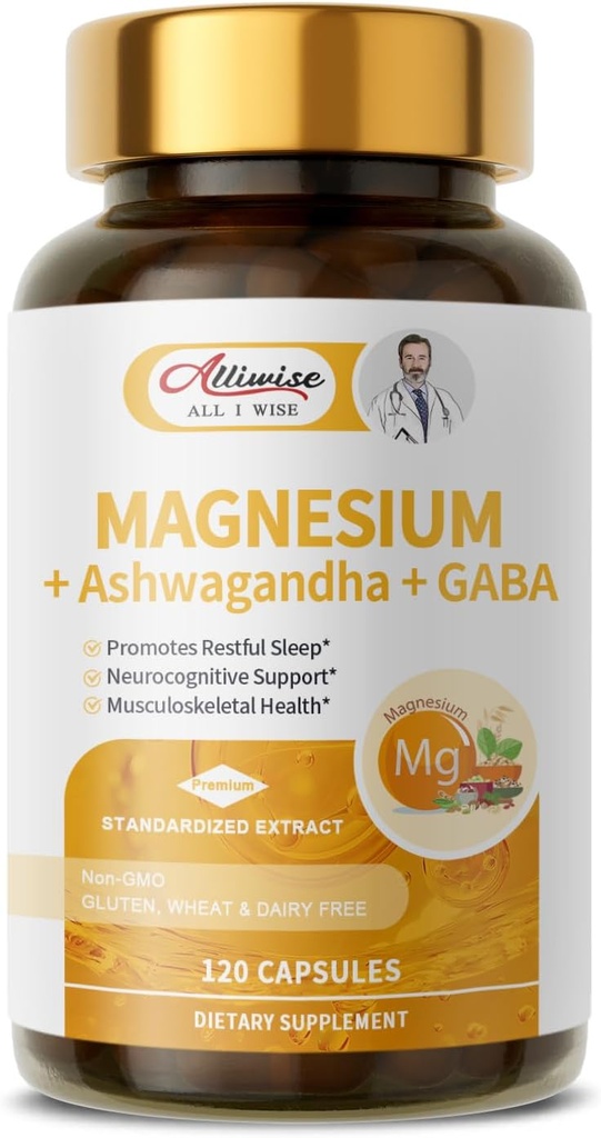Magnesium תוסף + Ashwagandha & GABA, Magneium Glycinate, Turate, Malate Complex for Clam Sleep, השרירים Recovery, Nerves, & Energy Support, High Absorption טבעוני, non-GMO - 120 ctate Complex for Clam Sleep, השרירים Recovery, Nerves, and Energy Support, High Absorption Vegan, Non-GMO - 120 ctate