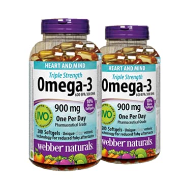 Webber Naturals Triple Power אומגה 3 900 מ"ג 200 רכות x 2(2 בקבוקים)