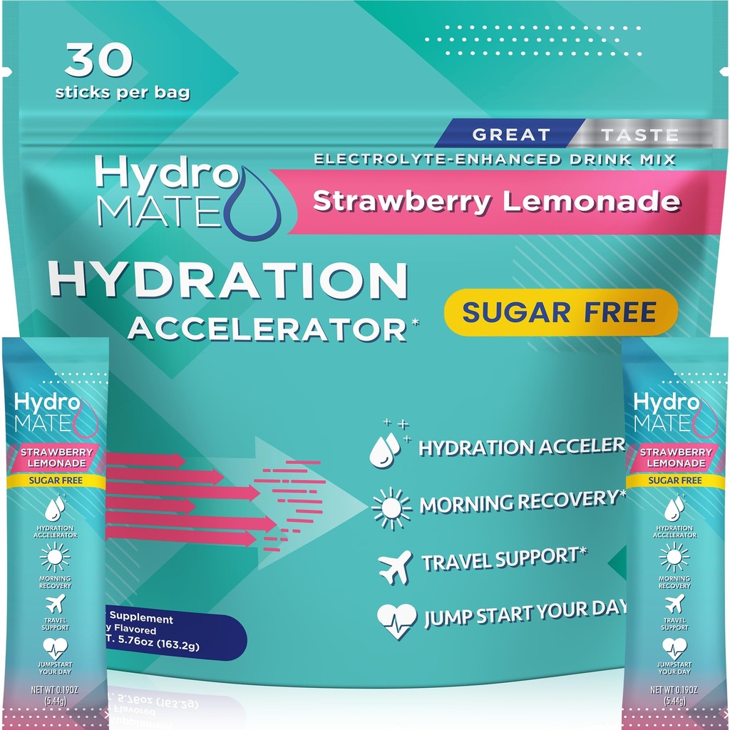 אבקת אלקטרוליטה אבקת סוכר-חינם Packets Strawberry Lemonade hydroMATE 30 Sticks
