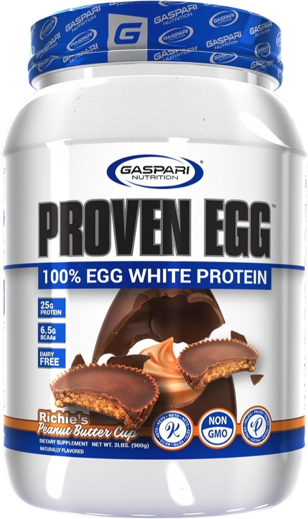 Gaspari תזונה פרובנס ביצה, 100% חלבון לבן ביצה, 25g חלבון, Keto Friendly, חלב ו Lactose חינם, Soy חינם (2 lbs, Peanut Butter Cup)