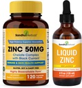 SANDHUHERBALS Zinc 50 מ"ג קפסולות Bundle עם נוזל Znc טיפות | תמיכה Immune & Skin Health