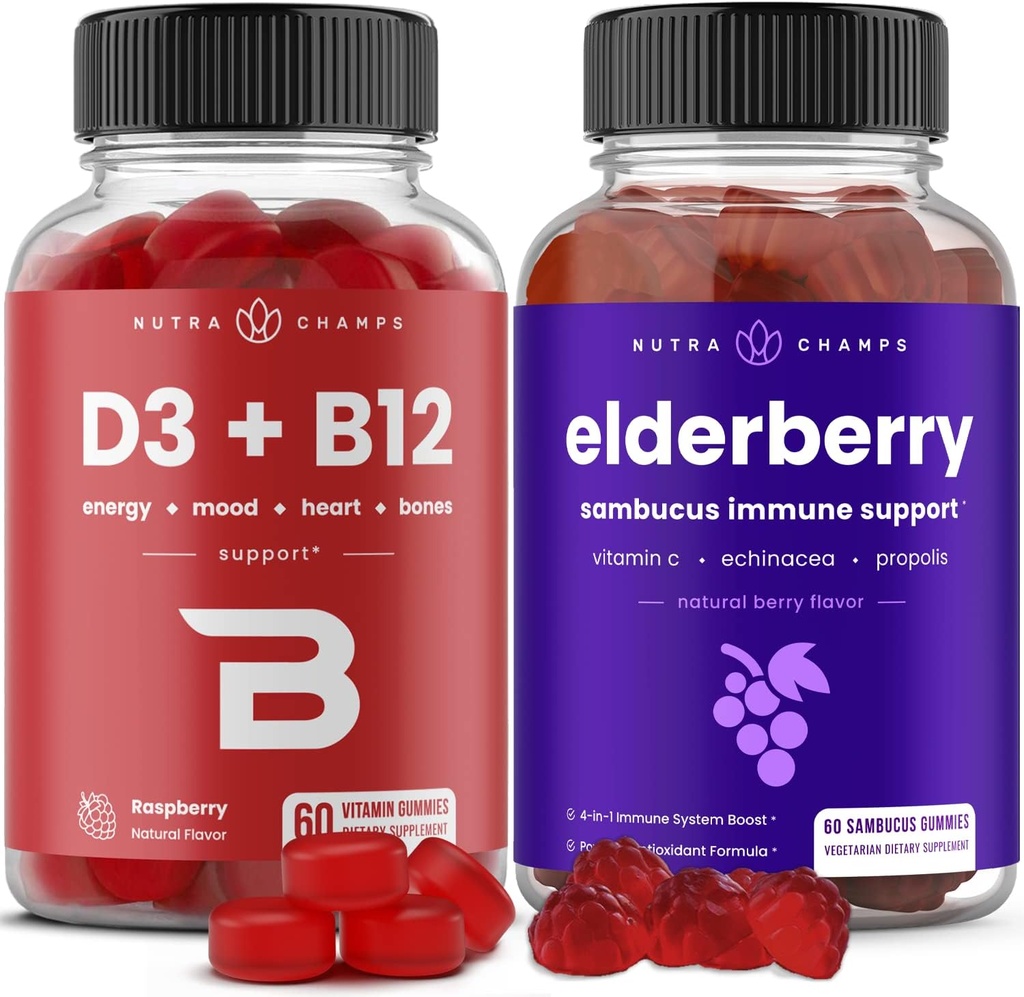NutraChamps ויטמין B12 חניכיים ו-Elderberry Gummies Bundle
