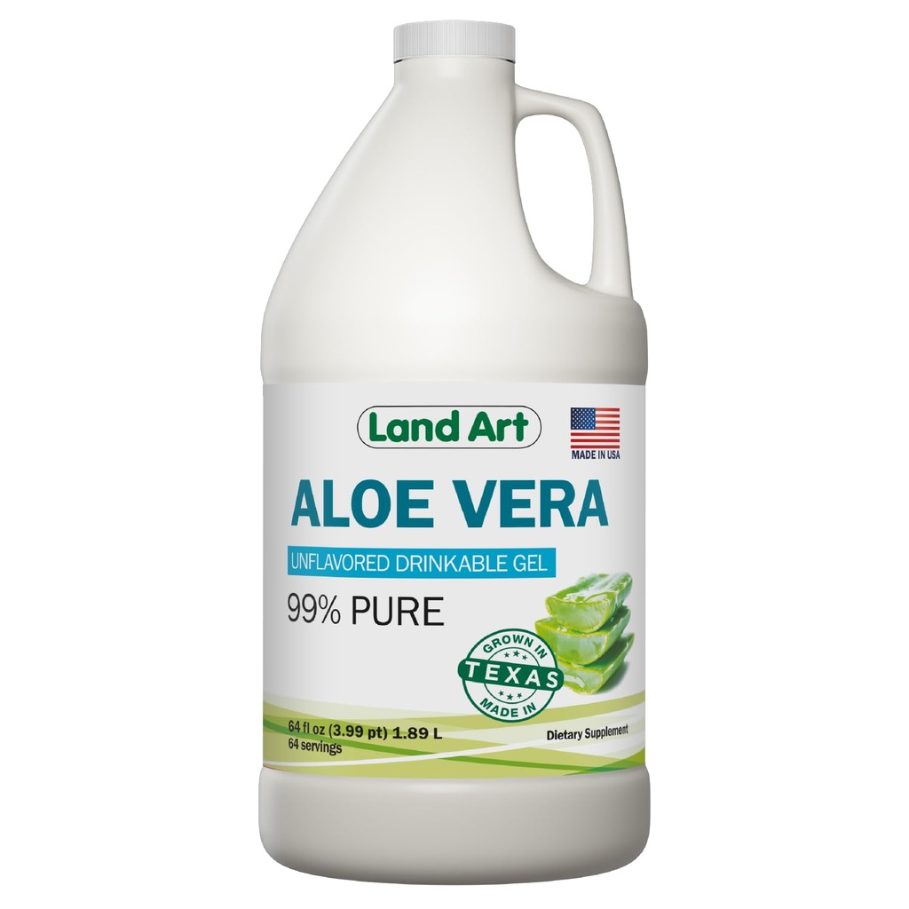 אמנות הקרקע - אורגני Aloe Vera שתיה גל עבור Heartburn & Acid Reflux הקלה - 99.7% טהור - Cold-Processed - משפר את בריאות העיכול - Soothing and Natural - טבעוני & Gluten-Free - 64 oz