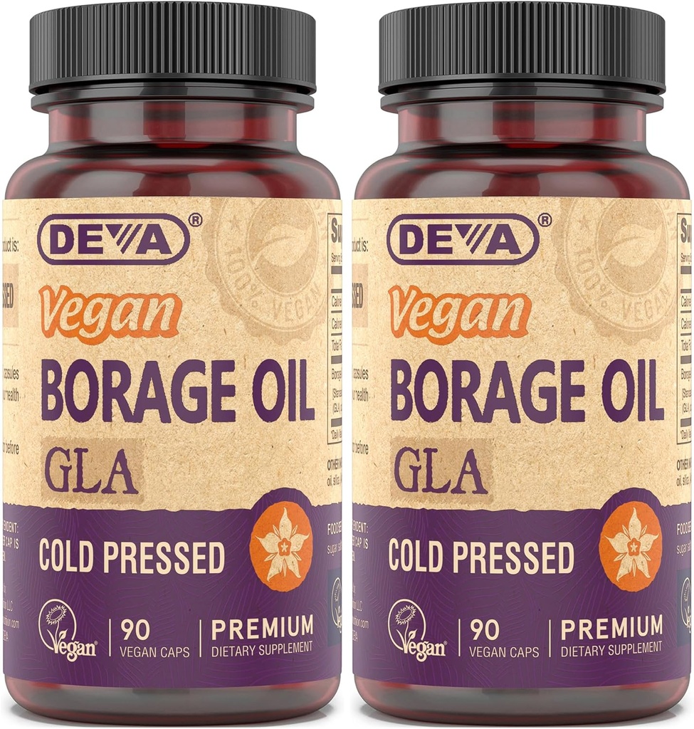 שמן Borage 500 מ"ג, מקור אומגה-6 Fatty Acid GLA (Gamma linolenic Acid), Cold-Pressed & Unrefined, 90 Tablet (Pack of 2)