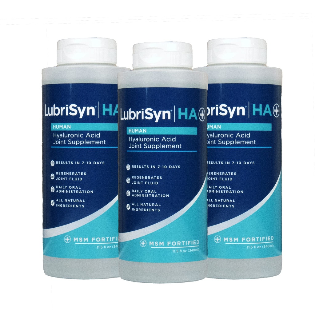 Lubrisyn Hyaluronic Acid Oral תוסף עם MSM - נוזל HA פורמולה עבור בני אדם - מקדם תמיכה משותפת, ניידות, גמישות, הידרציה ותפקוד בריא עבור גברים ונשים - 3 x 11.5oz