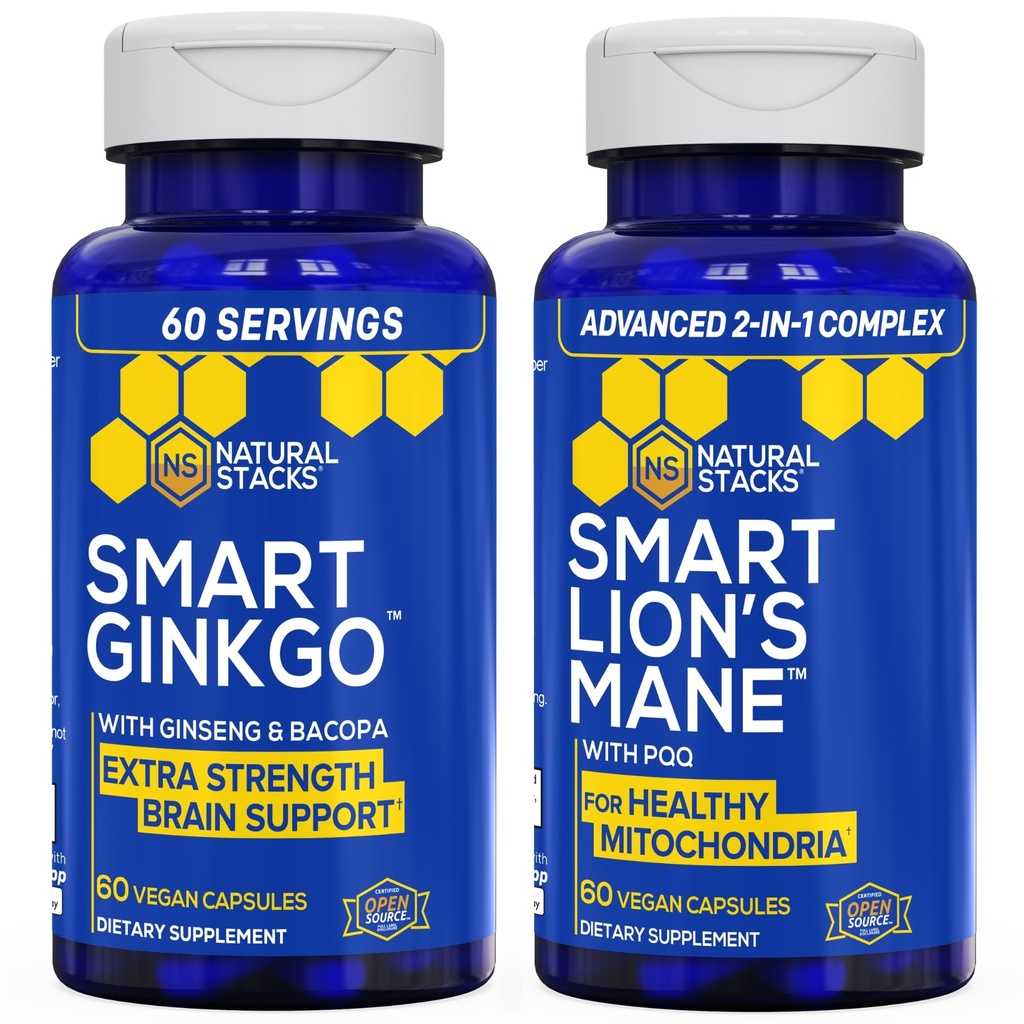 NATURAL STACKS גינקו בילובה + Lions Mane Mushroom Bundle - Focus & Memory Support