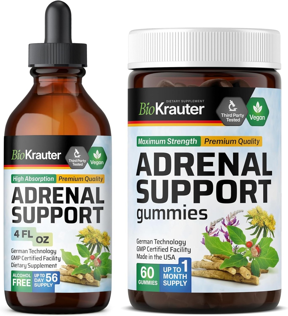 BIO KRAUTER Adrenal Support 60 חניכיים ו- Adrenal Support Tincture 4 Fl. Oz.