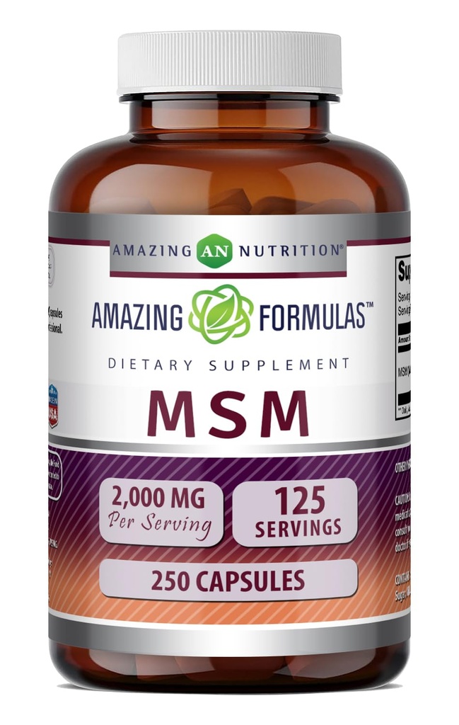 פורמולה מדהימה MSM (Methylsulfonylmethane) תוסף | 2000 Mg Per Serve | קפסולות | Non-GMO | Gluten Free | Made in USA (1 Pack, 250 Count)