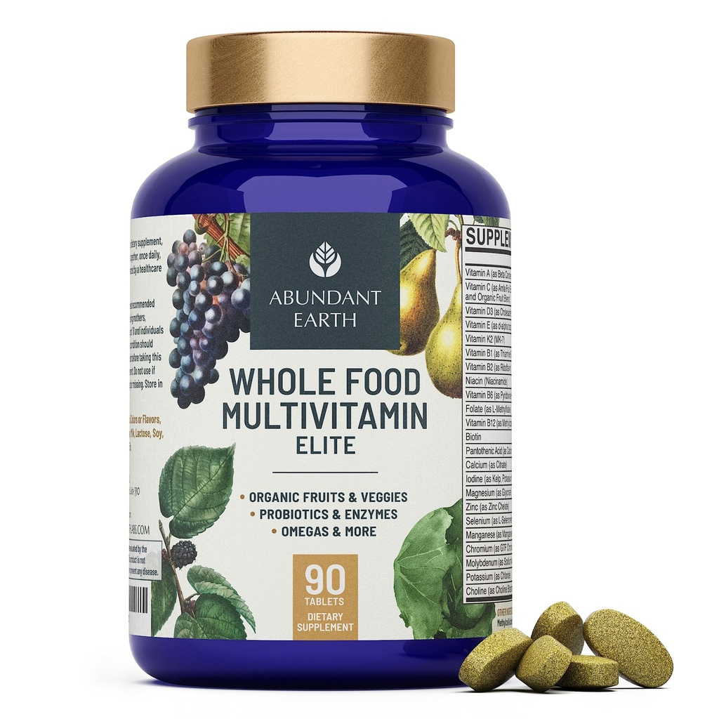 Abndant Earth Whole Food Multivitamin for Women Daily Multi הויטמינים עבור Mens Multivitamins + B Complex, Probiotic Multi Enzyme, אומגה עבור אנרגיה אורגנית Mood Digest 90ct-2pk