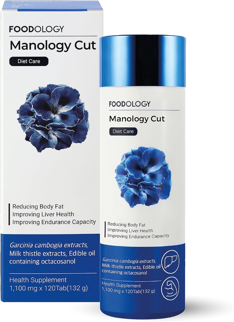 FOODOLOGY Manology Cut (Pack of 1-120 טבליות, 60 משרתות במשך 20 ימים) - איזון גוף, שיפור Endurance & Liver Health Support. Garcinia Cambogia (HCA), Milk Thistle, Octacosanol.