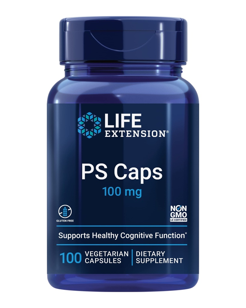 Life Extension PS Caps, phosphatidylserine, עבור ביצועים קוגניטיביים, Gluten-Free, non-GMO, Vegetarian, 100 קפסולות