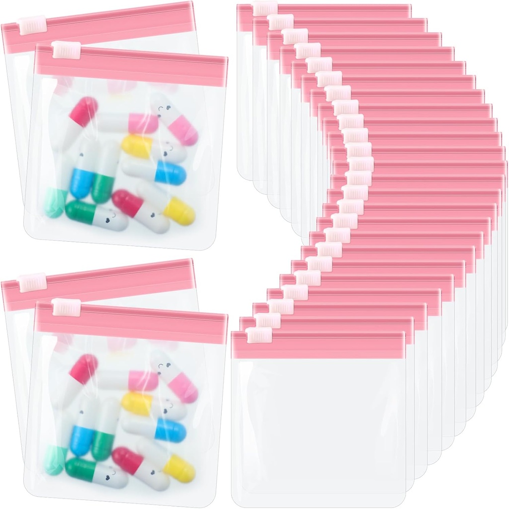 24 Pieces Pill Pouch Bags Zippered Pill Pouch Set Reusable Translucent Medicine מארגנת Self Sealing Medicine Bags with Slide Lock Pill Baggies for Pills (Light Pink)