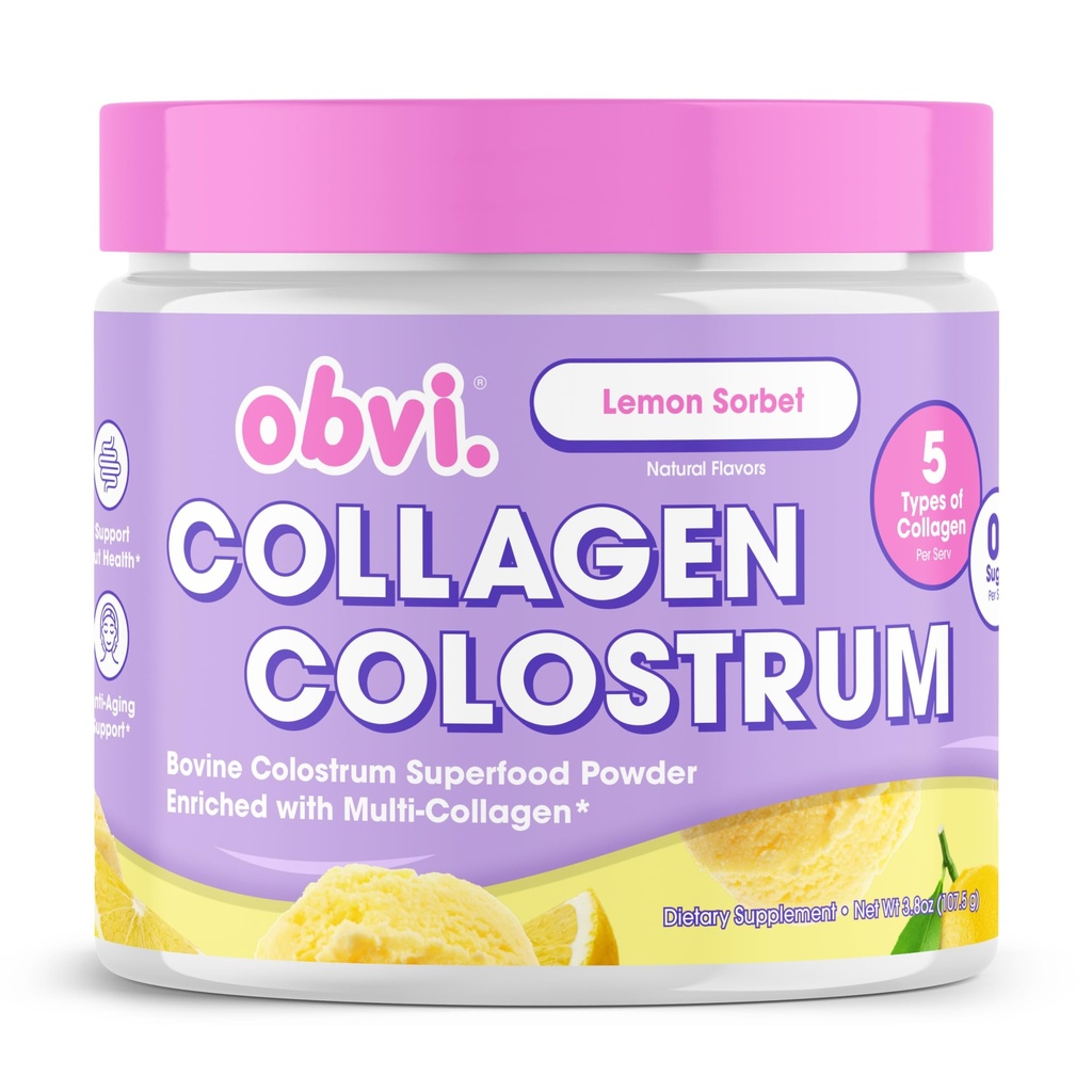 Obvi Hydrolyzed Bovine Collagen Peptide Lemon Sorbet Colostrum Superfood Protien Powder Supports Bloating, Digestion, Immunity, Hair & Skin from Within | 30 Servings