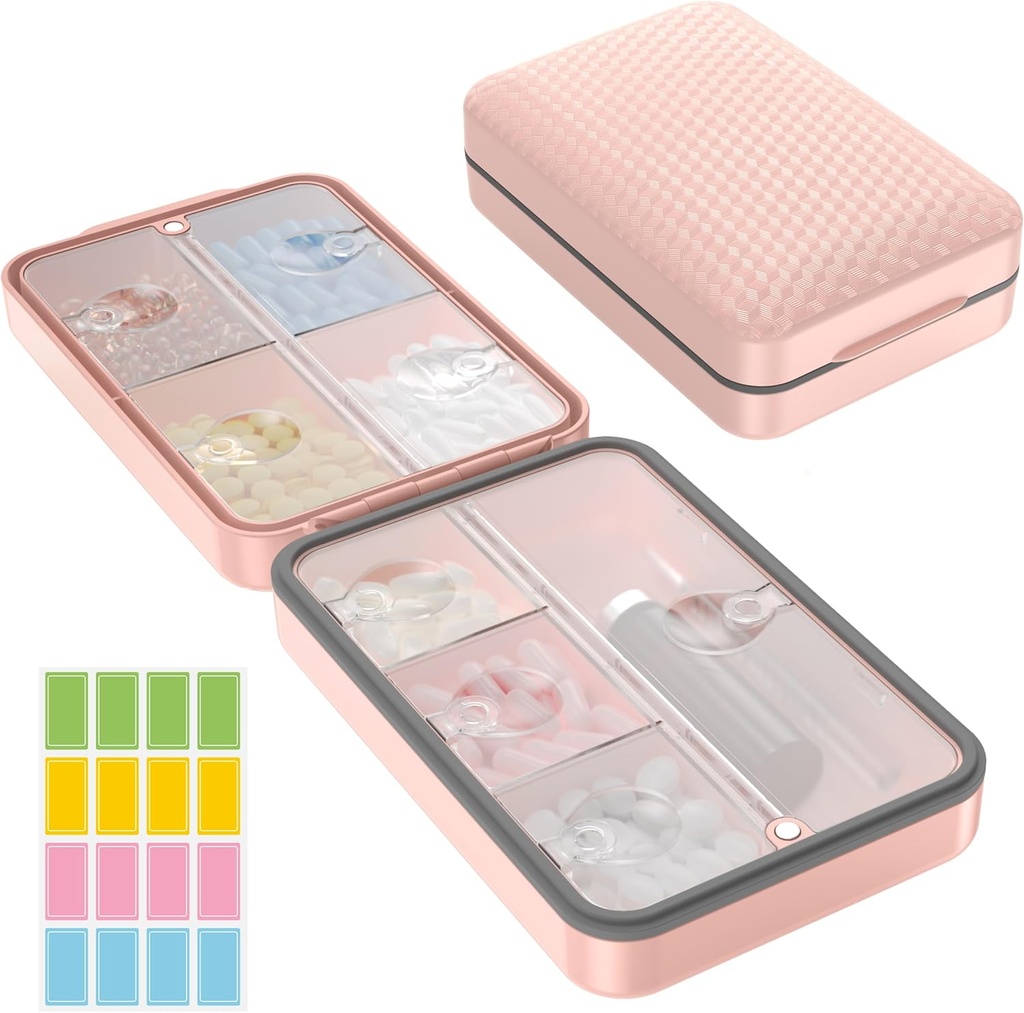 Restree Weekly Pill Organer, מגנטית Moisture Proof Pill Case, Large Capacity Travel Pill Box with Inner Clear Lid עבור ויטמינים, תוספים ותרופות יומיות 8 השוואתיות (Pink)