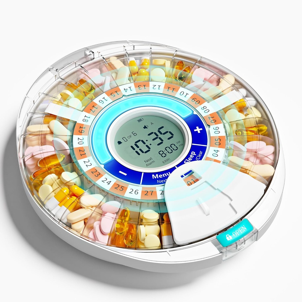 משודרגת גלולה אוטומטית Dispenser עבור Elderly עם אזעקה: Smart Pill Dispenser Machine עם 28-Slot, Mix-Proof Tech & XL LCD, שיפור יכולת ניהול תרופות יומיות