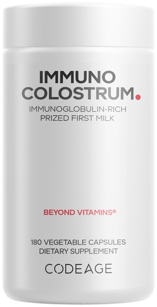 תוסף Codeage Colostrum, Grass-Fed Colostrum - Prized First Milk - Grass-Finished, Freeze-Dried - ויטמינים, Immunoglobulins, Growth Factors - Non-GMO, Gluten-Free 180 קפסולות