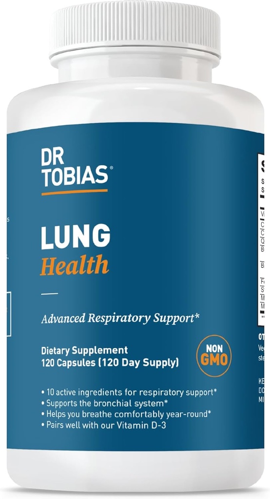 Dr. Tobias Lung Health תוסף עם ויטמין C, Butterbur, Quercetin & Bromelain, Advanced Lung Cleanse Detox Formula for Bronchial & Respiratory System, Non-GMO, 120 קפסולות, 120 משרתות, 120 משרתים