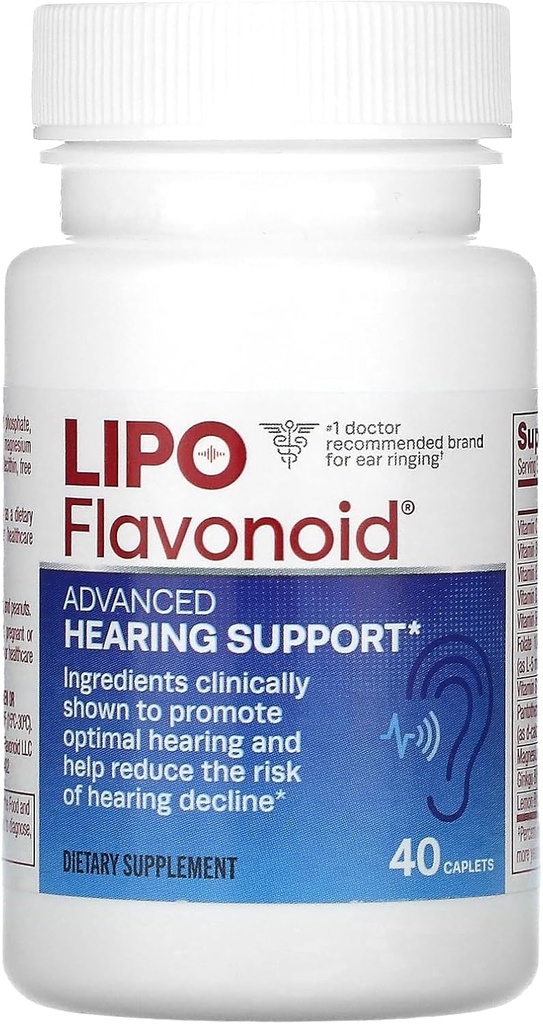 Lipo Flavonoid Advanced Hearing Support Daily Supplement - מסייע להפחית את הסיכון לשמיעה ומקדם שמיעה אופטימלית - 40 Caplets