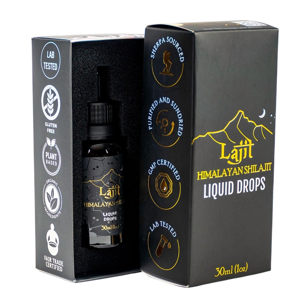 Lajit Gold כיתה ההימלאיה Shilajit נוזל טיפות - אורגני, השמש-Dried - bioavailable Foodsents - Fulvic Acid, 85+ Trace מינרלים - מעבדה נבדק עבור גברים ונשים - אנרגיה טבעית, חסינות, כוח - 30 מ"ל
