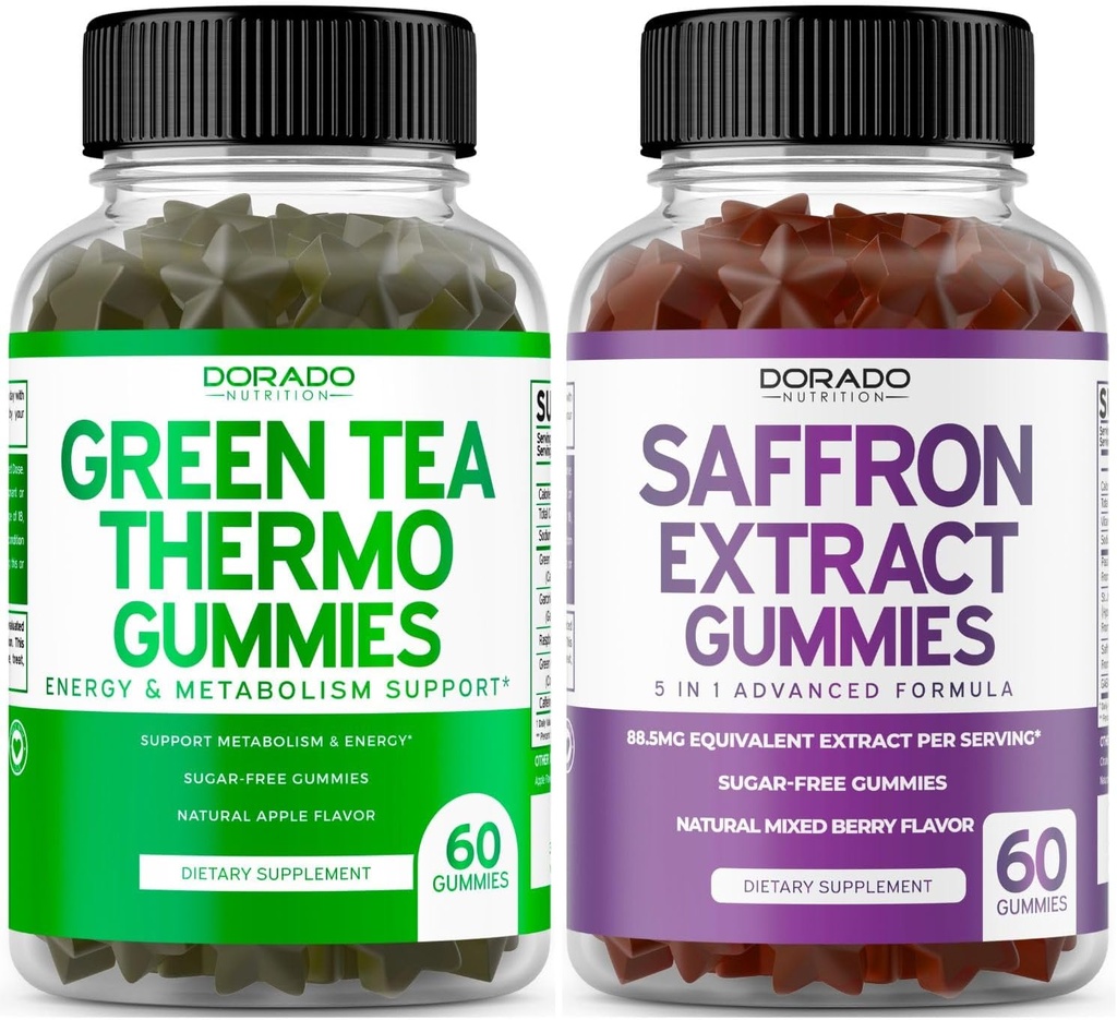 Green Tea Fat Burner (60 Count) ירידה במשקל שומן Burner Appetite Suppressant עבור מבוגרים ו תוספי Saffron (60 מסטיק) Premium Sugar Freemy - 5 ב 1 Advanced Formula - טבעוני בטוח & USA Made Made Made Made