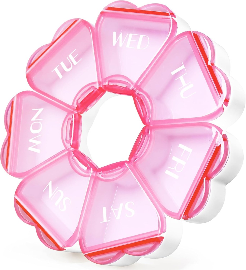 חם גלולת גלולות 7 יום, צבע חסימת כדור שבועי Box, Daily Medicine Container המכילה השוואתיות גדולות עבור שמן דגים / ויטמונים / תרופות / תרופות (Pink)