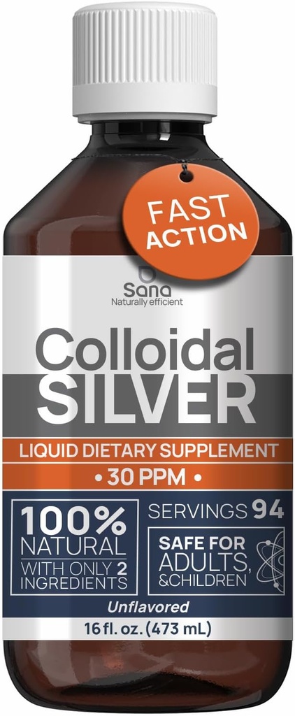 cooidal Silver נוזל 16 oz 30 PPM - Bioactive Hydrosol Silver Water - תמיכה טבעית Immune ננו פתרון תוסף Ionic מינרלים - אורגני Structured Silver