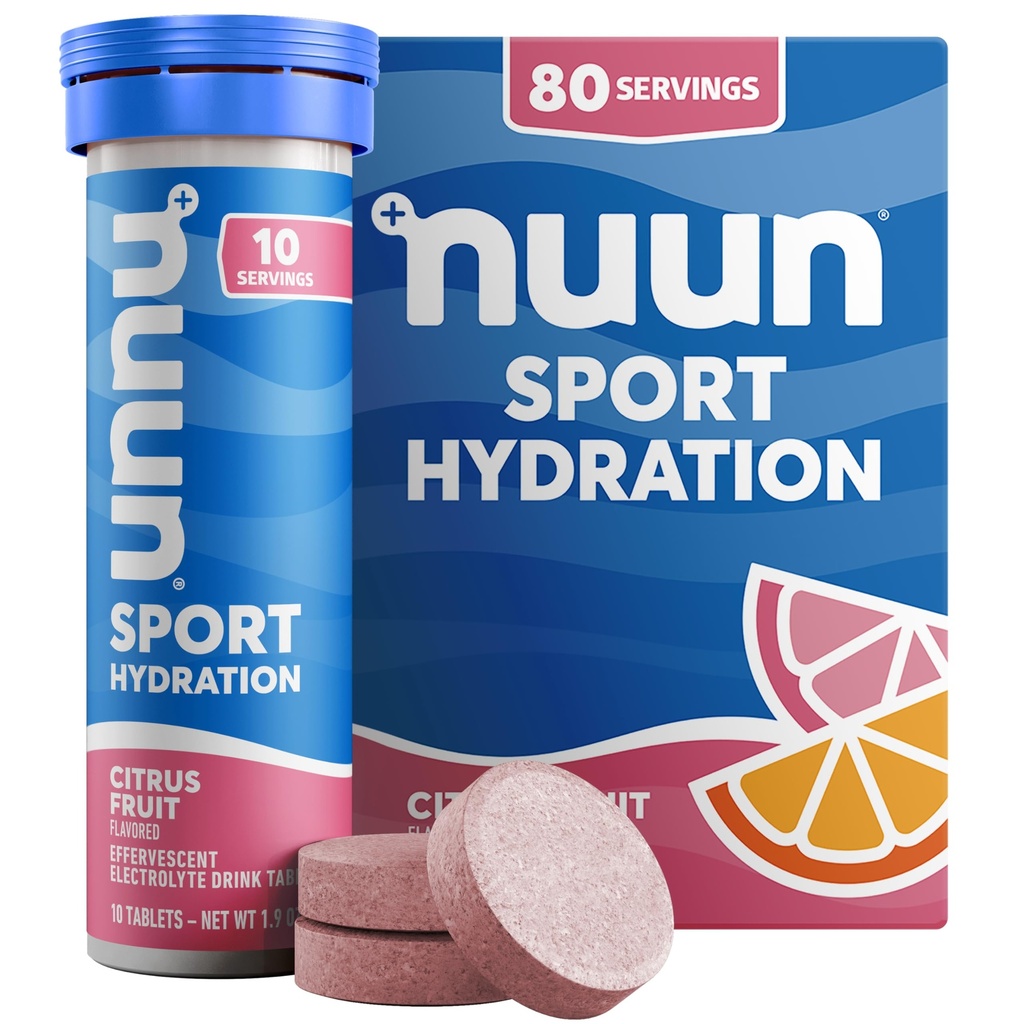 Nuun Sportlyte Tablet עם Magnesium, Calcium, Potassium, Chloride & Sodium, Gluten Free & Vegan, Citrus פירות, 8 Pack (80 משרתים Total)