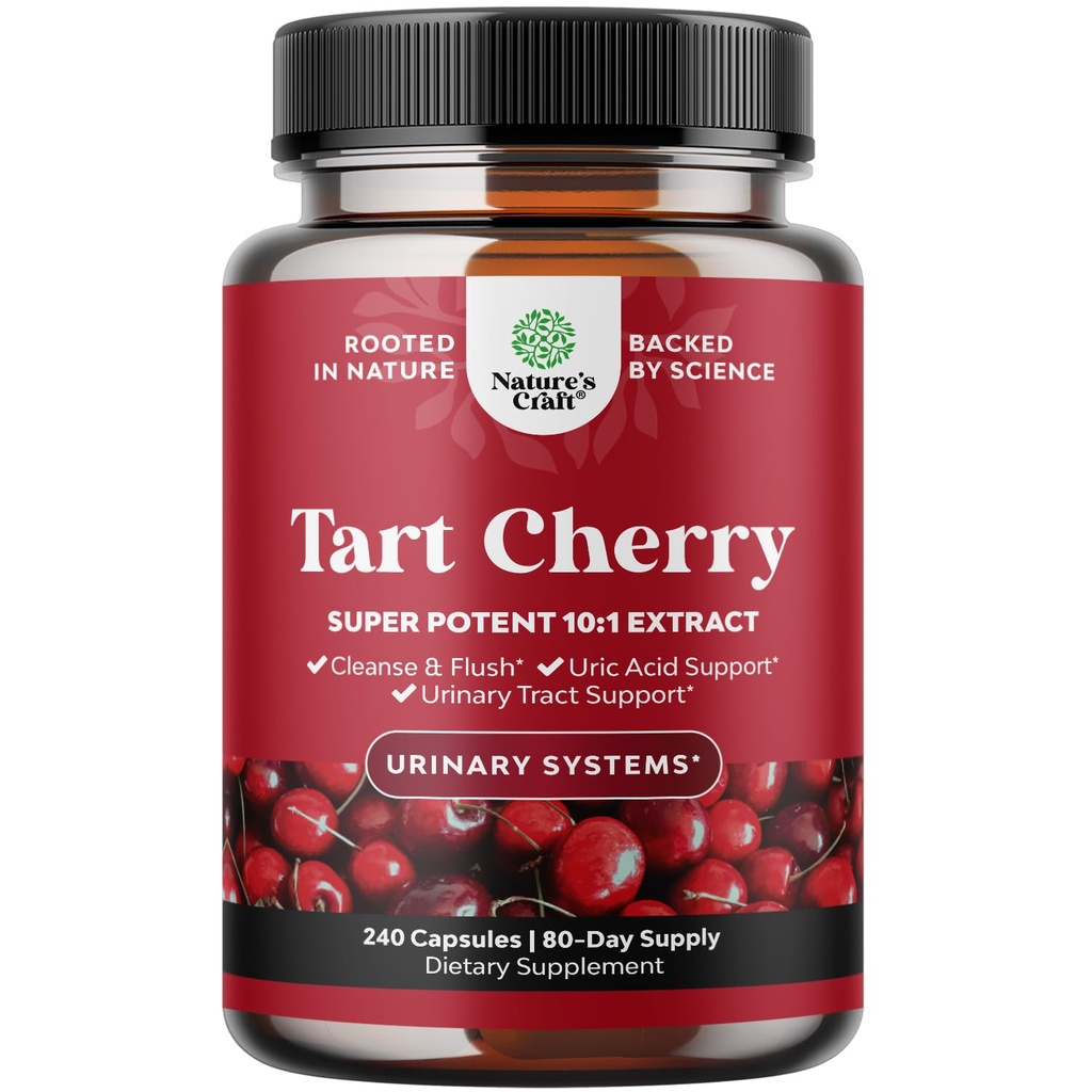 תוספת כוח Tart Cherry קפסולות - Tart Cherry לחלץ קפסולות 7500 מ"ג עבור Uric Acid ניקויse עבור Gout & Kidneys תמיכה - תוספי פירות עבור Urinary Tract Health & תמיכה משותפת - 240 Ctt