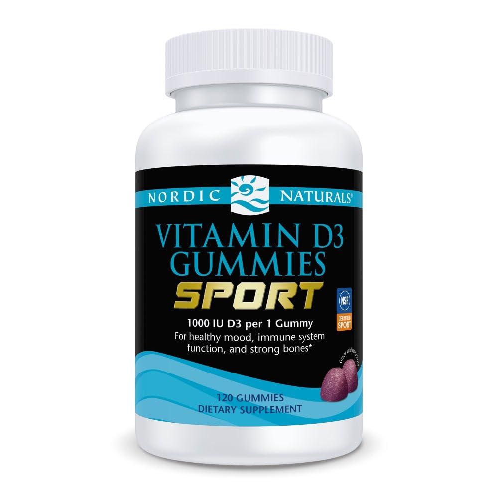 Nordic Naturals ויטמין D3 Gummies ספורט, Wild Berry - 120 חניכיים - 1000 IU ויטמין D3 - NSF מוסמך - עצמות בריאות, Mood & Immune System Function - Non-GMO - 120 משרתות