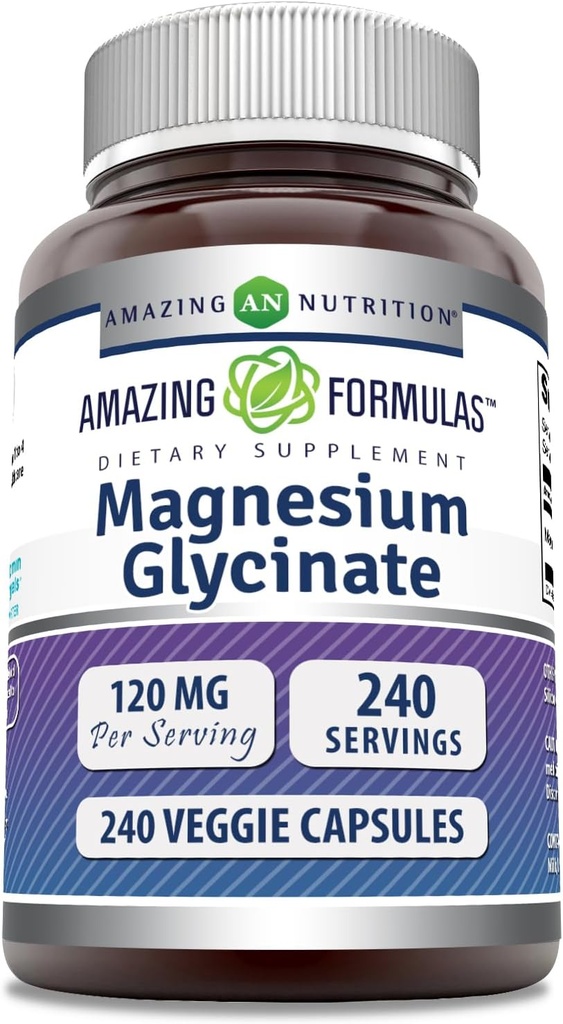 פורמולות מדהימות Magnesium (Glycinate) 120 מ"ג תוספת לשרת | Veggie כמוסות | עם Magnesium Glycinate | Non-GMO | Gluten Free (240 Count)