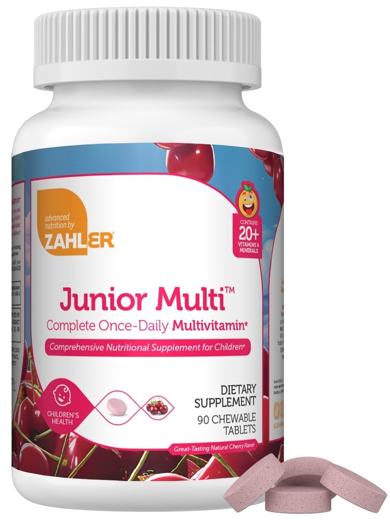 Zahler ילדים Multivitamin Chewable ויטמין - שלם אחד ויטמין מכיל - 20 + מינרלים ווויטמינים לילדים & טודלרs - כשר Multivitamins Cherry Flavor (90)