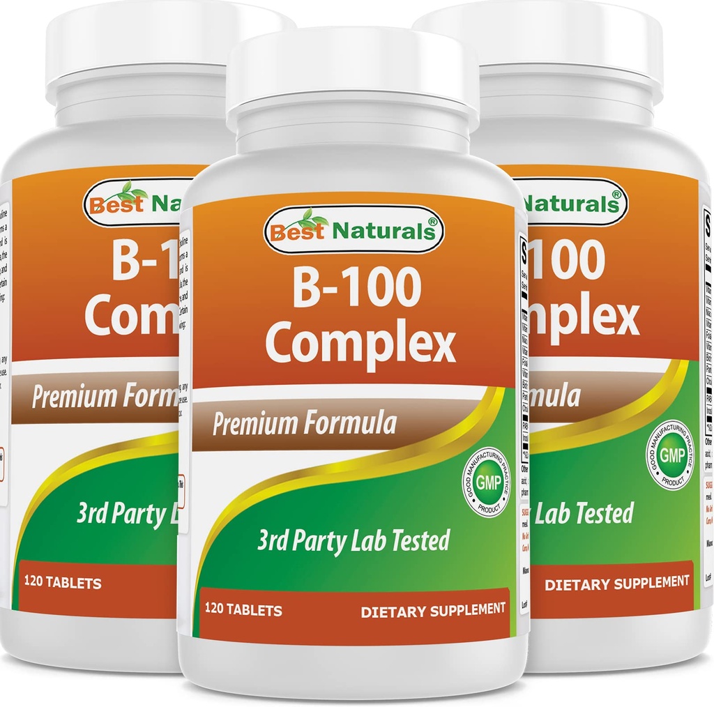 Best Naturals B 100 Complex 120 טבליות (B Complex ויטמינים) (120 Count (Pack of 3)