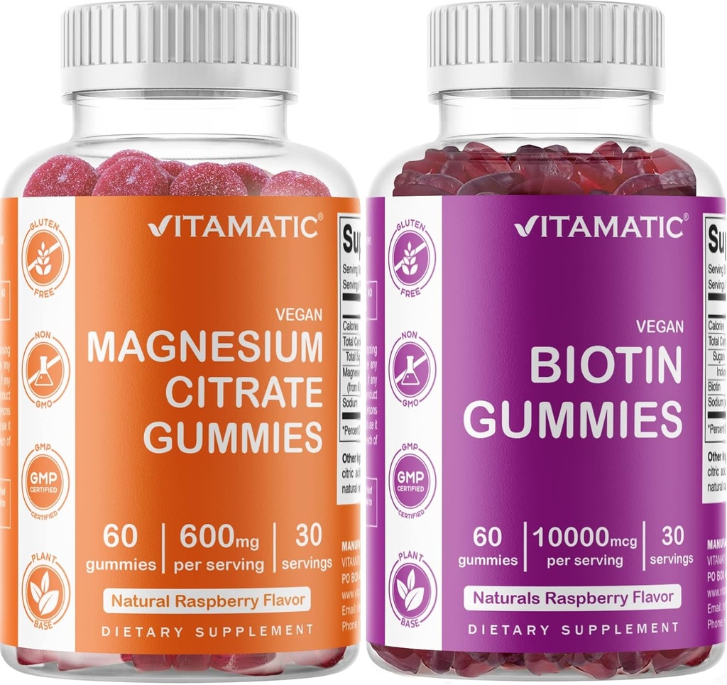 Vitamatic Magnesium Gummies & Biotin Gummies - 60 ספירה טבעונית