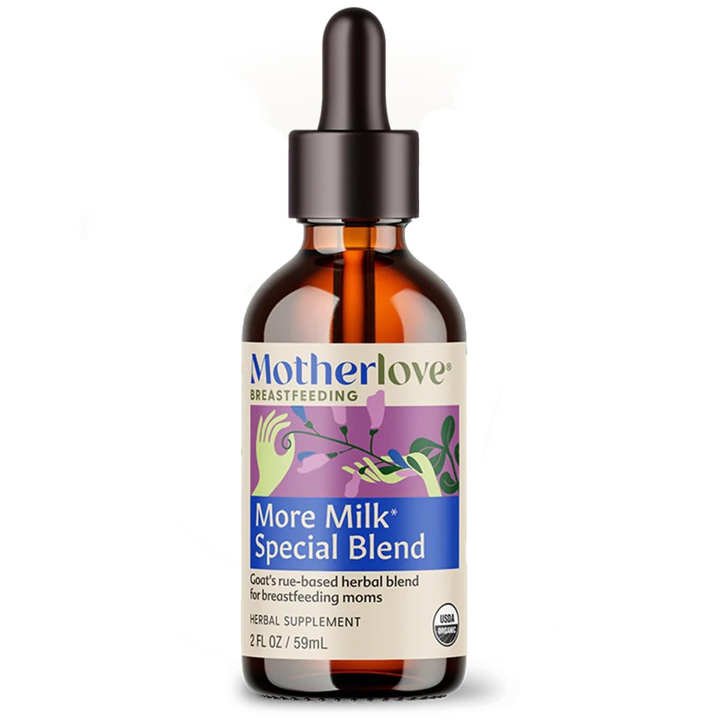 Motherlove More חלב תערובת מיוחדת (2 Ounce Tincture) Herbal Lactation תוסף w/Goat's Rue כדי לבנות אספקת חלב השד חזה ותמיכה - USDA מוסמך אורגני, טבעוני, כשר, Soy-Free