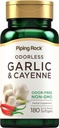 Piping Rock Odorless Garlic Softgels | 180 Softgels | תוספת עם תמצית קייאן