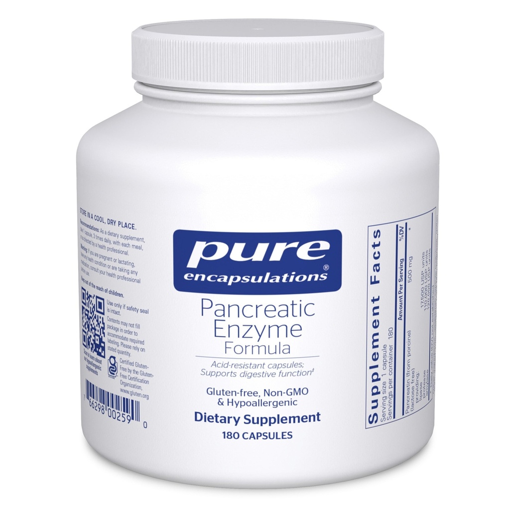 Pure Encapsulations Pancreatic Enzyme פורמולה - Enzymes for Digestion - מחזק את הבריאות * - קפסולות משלוח ממוקד - Gluten Free & Non-GMO - 180 קפסולות