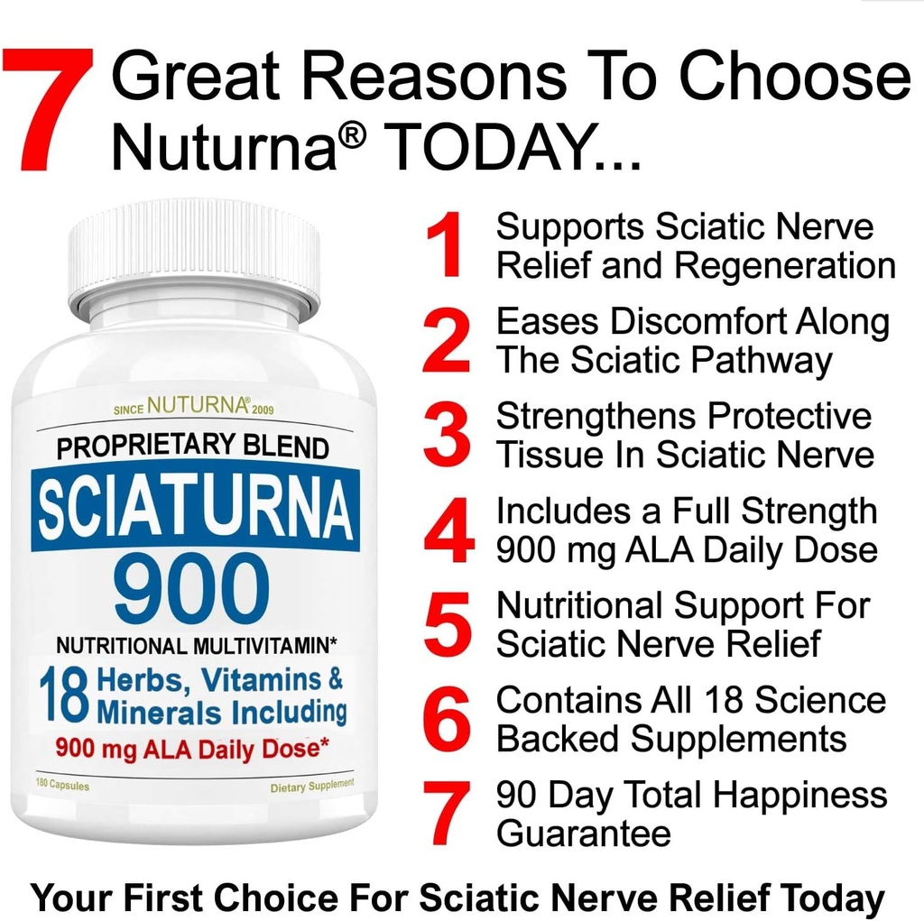 Satic Nerve תמיכה פורמולה עם 900 מ"ג אלפא ליפוצי Acid - 18 ב 1 Sciatica Nerve תוספת עבור גב תחתון, היפ, Lumbar, Leg, Foot Turmeric Curcumin - 180 גלולות שנעשו בארה"ב