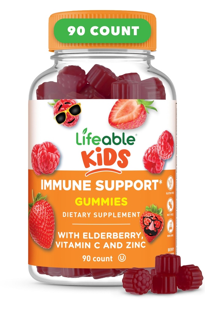 ילדים חיים Immune לתמוך חניכיים | Elderberry ויטמין C ו- Zinc | גדול Tasting Immune Support Supplementberry Gummies for Kids | Kids Elderberry Gummies for Boys, Girls | 90 Gummies