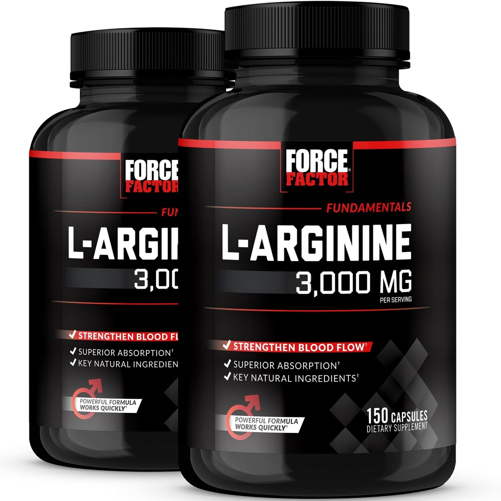 כוח גורם L-Arginine, Nitric Oxide תוספת עם bioPerine כדי לעזור לבנות שריר ותמיכה חזק יותר זרימת דם, Circulation, משלוח תזונתי, & משאבות, L-Arginine 3000 מ"ג, 150 הרוזן (Pack of 2)