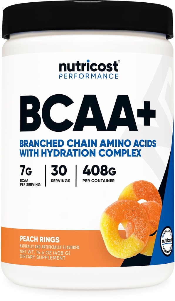 אבקת מזון BCAA + הידרציה (Peach Rings) 30 משרתות - Chained Amino Acids עם תרכובת הידרה - Gluten-Free, non-GMO