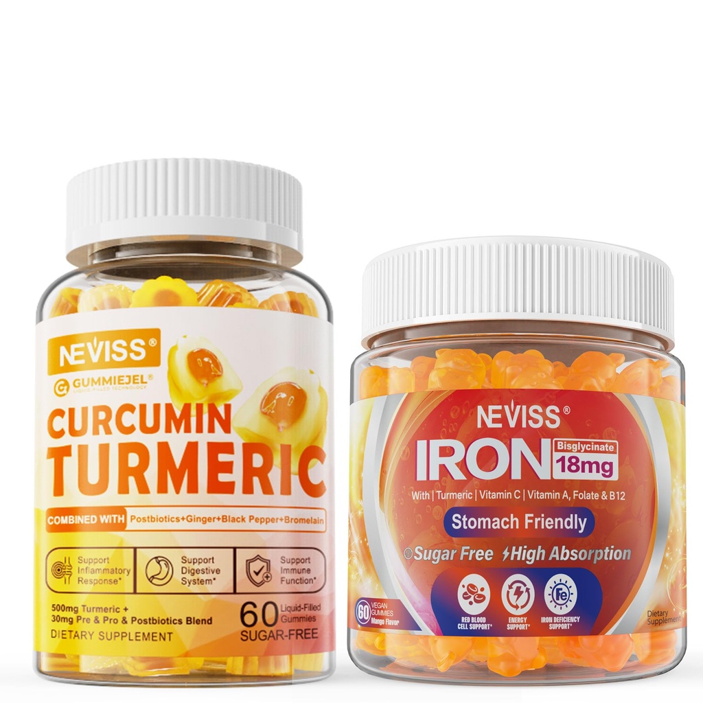 סוכר חינם Turmeric Curcumin מלא חניכיים 550 מ"ג למבוגרים,Vegan Ironmies תוספת עם ויטמין C