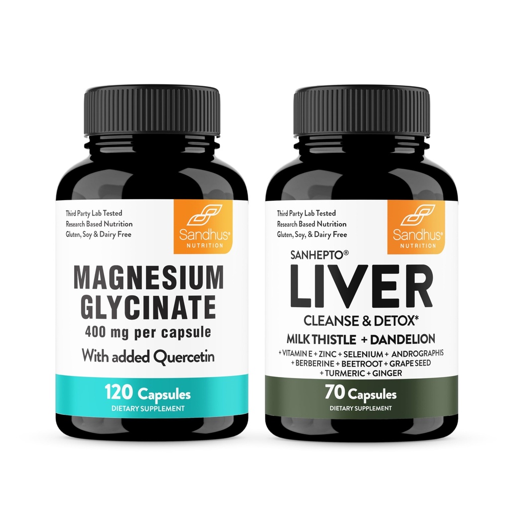 Magnesium Glycinate עם Quercetin & Liver תמיכה קפסולות | תמיכה איכות שינה, הקלה ו Liver Health Support