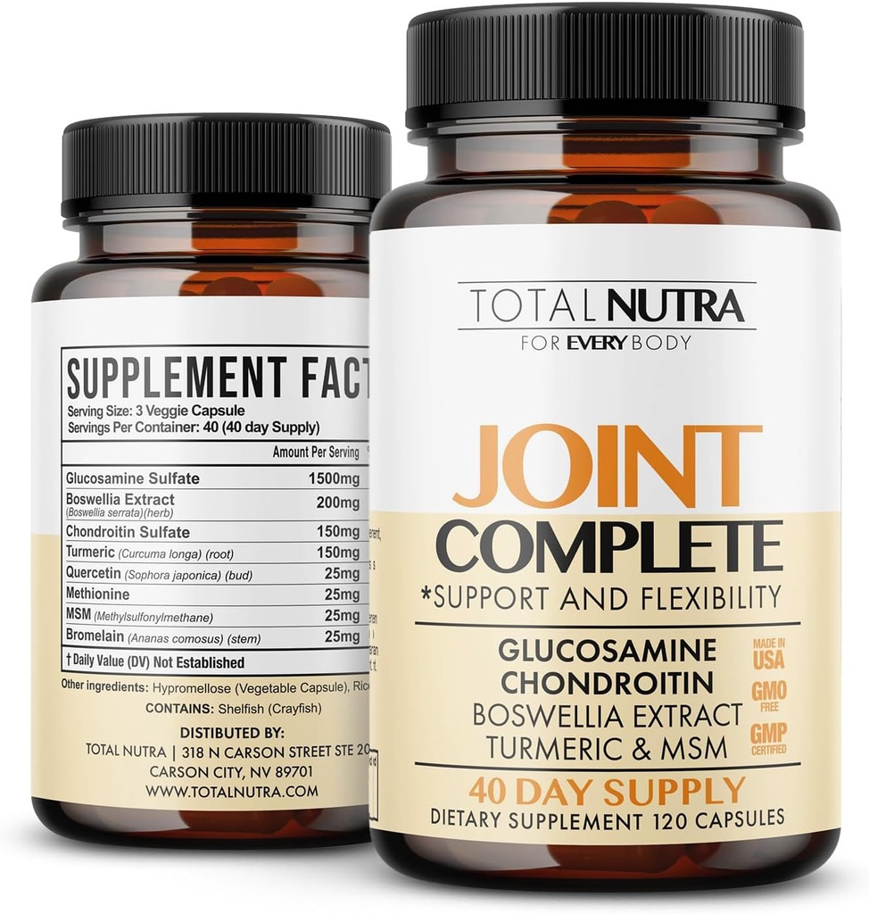 Glucosamine Chondroitin MSM Turmeric 2100 מ"ג - קפסולות שלמות משותפת, תוספת תמיכה חזקה מתקדמת עבור מבוגרים ידיים Back Knee Mobility - Bone & Joint Health תוספי עבור גברים ונשים