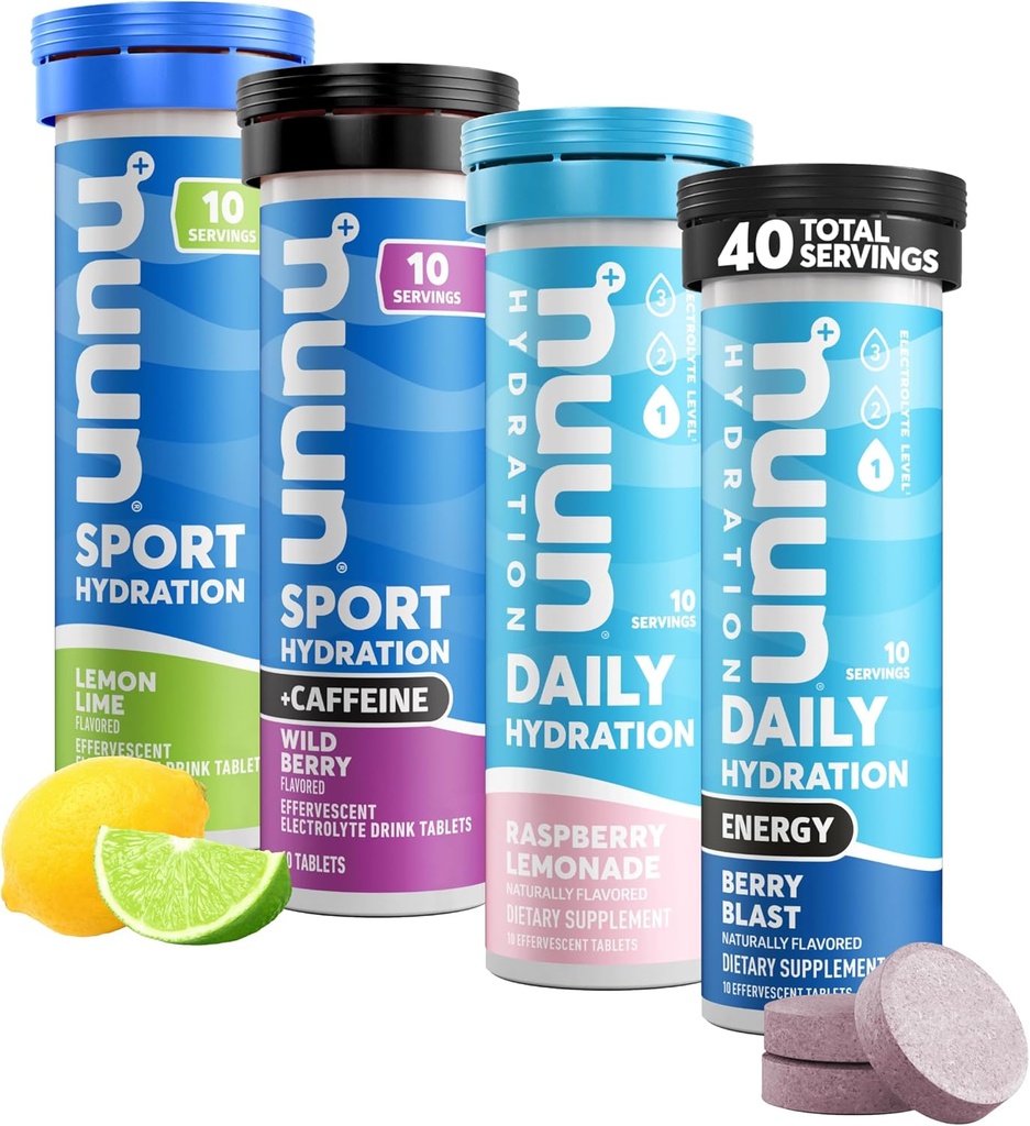 Nuunhydrtion Electrolyte Tablet - Dissolvable in Water, Complete Pack | 5 Essential Electrolytes for hydrotion | 1g Sugar Drink Mix | טבעוני, Non-GMO | 4 Pack (40 Totalשרתים)