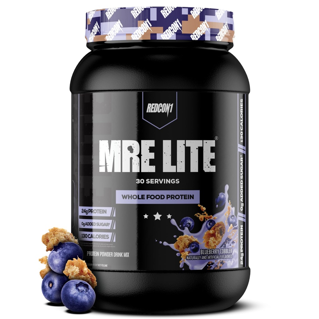 REDCON1 MRE Lite Whole Food אבקת, Blueberry Cobbler - Low Carb & Whey חינם החלפת Meal עם כדוריות חלבון בעלי חיים - Easy to Digest Made with MCT שמנים (30 משרתים)