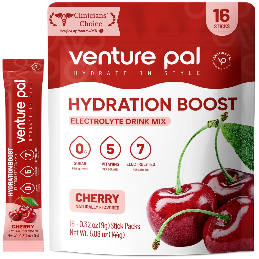 Venture Pal Sugar Free Electrolyte אבקת Packets - נוזל יומי הרביעי לשתות לערבב עבור הידרה מהירה & Party Recovery | 5 ויטמינים ו 7 אלקטרוליטים