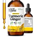 Wild & אורגני Turmeric וג'ינג'ר טיפות - תמיכה משותפת & Immune - נוזל Turmeric עם ג'ינג'ר ו Black Pepper לחלץ - תוסף Curcumin - טבעוני, סוכר ואלכוהול חינם טינקטורה - 2 oz