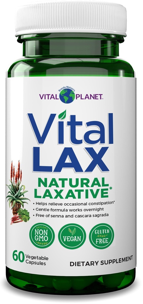 Vital Planet - Vital Laxative Cleanse תוסף עבור Occasional Constipation, עם Magnesium hydroxide, Slippery Elm, Aloe, ו Triphala כדי לתמוך בקוצר רוח 60 קפסולות