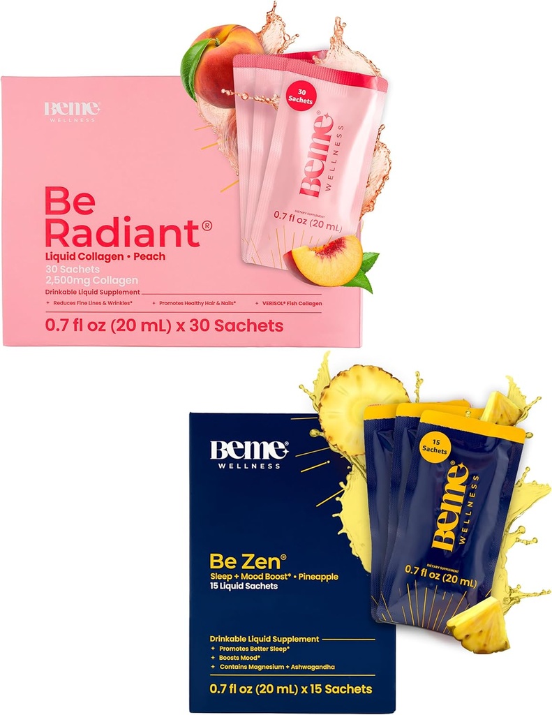 BeMe BeRadiant Peach & BeZen Bundle - נוזל קולאזן ומגנזיום Glycinate L-theanine תוספים